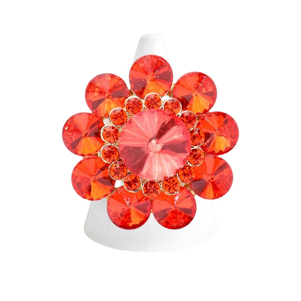 Crystal Bloom Statement Flower Stretch Ring | 7 Colors