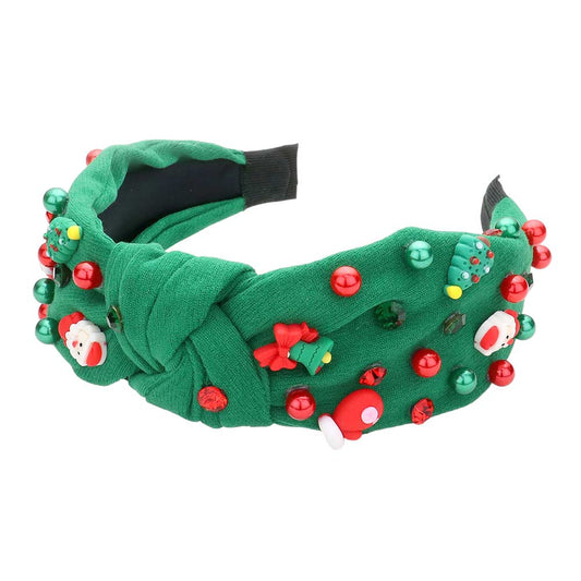 Merry & Bright Christmas Charm Knotted Headband | Red & Green