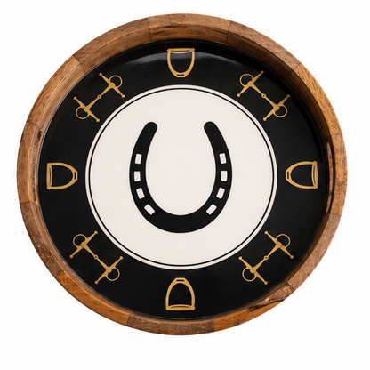 Huntley Equestrian Horseshoe & Horse Bit Round Wooden Tray