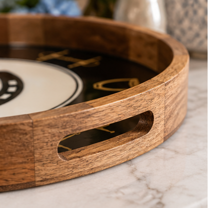 Huntley Equestrian Horseshoe & Horse Bit Round Wooden Tray