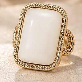 Vintage Rectangular Stone Statement Ring — Antique Gold