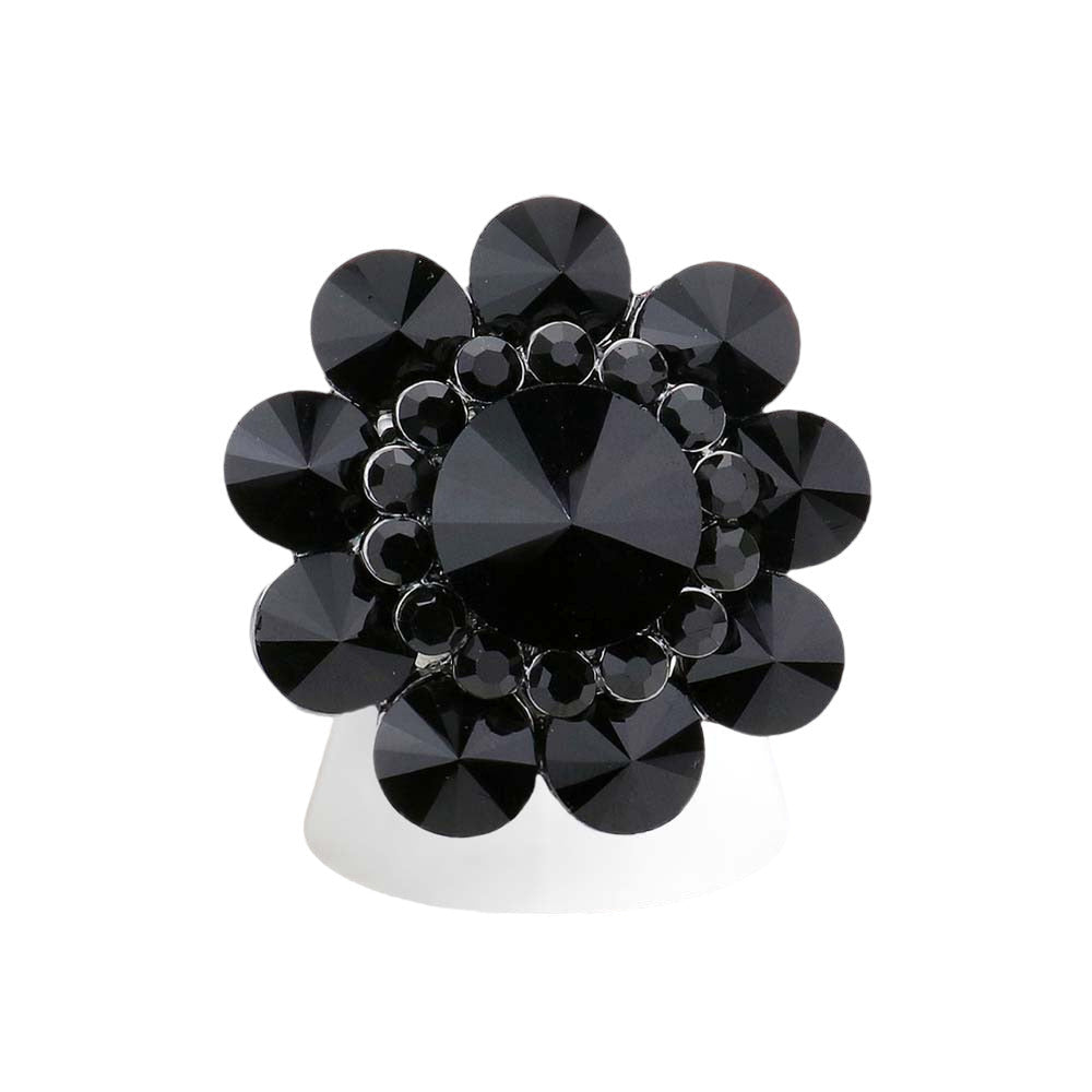 Crystal Bloom Statement Flower Stretch Ring | 7 Colors
