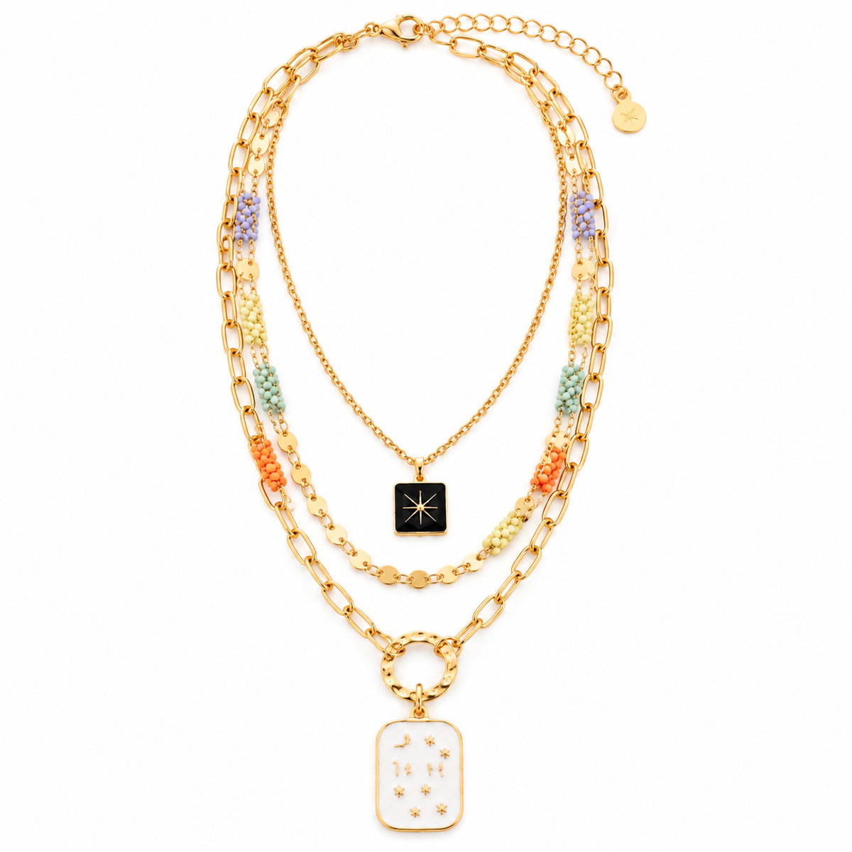 Celestial Charm Layered Necklace | Gold-Tone & Beaded