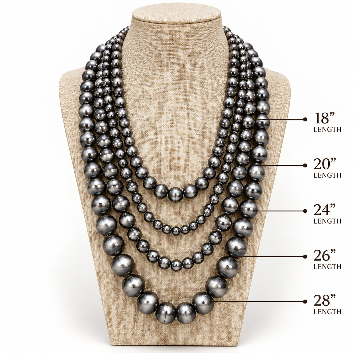 Western Silver-Tone Pearl 5-Strand Statement Necklace and Earring Set