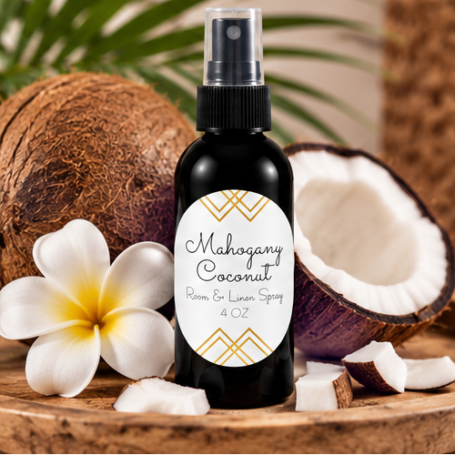 Mahogany Coconut Room & Linen Spray | Warm Wood & Creamy Coconut – 4 oz