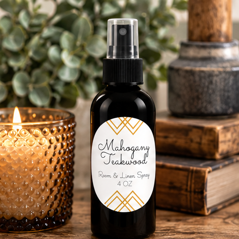 Mahogany Teakwood Room & Linen Spray | Warm Woodsy Home Fragrance – 4 oz
