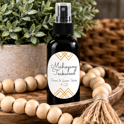 Mahogany Teakwood Room & Linen Spray | Warm Woodsy Home Fragrance – 4 oz