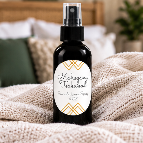 Mahogany Teakwood Room & Linen Spray | Warm Woodsy Home Fragrance – 4 oz