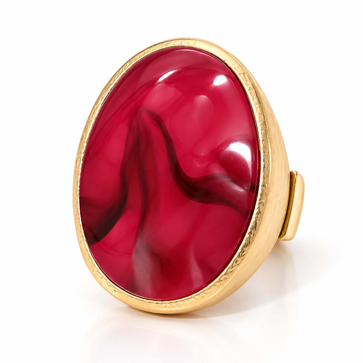 Marbled Oval Statement Stretch Ring — Gold-Tone
