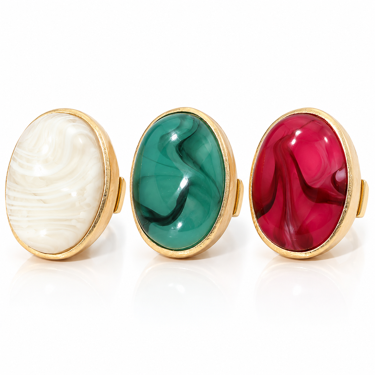 Marbled Oval Statement Stretch Ring — Gold-Tone