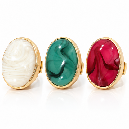 Marbled Oval Statement Stretch Ring — Gold-Tone