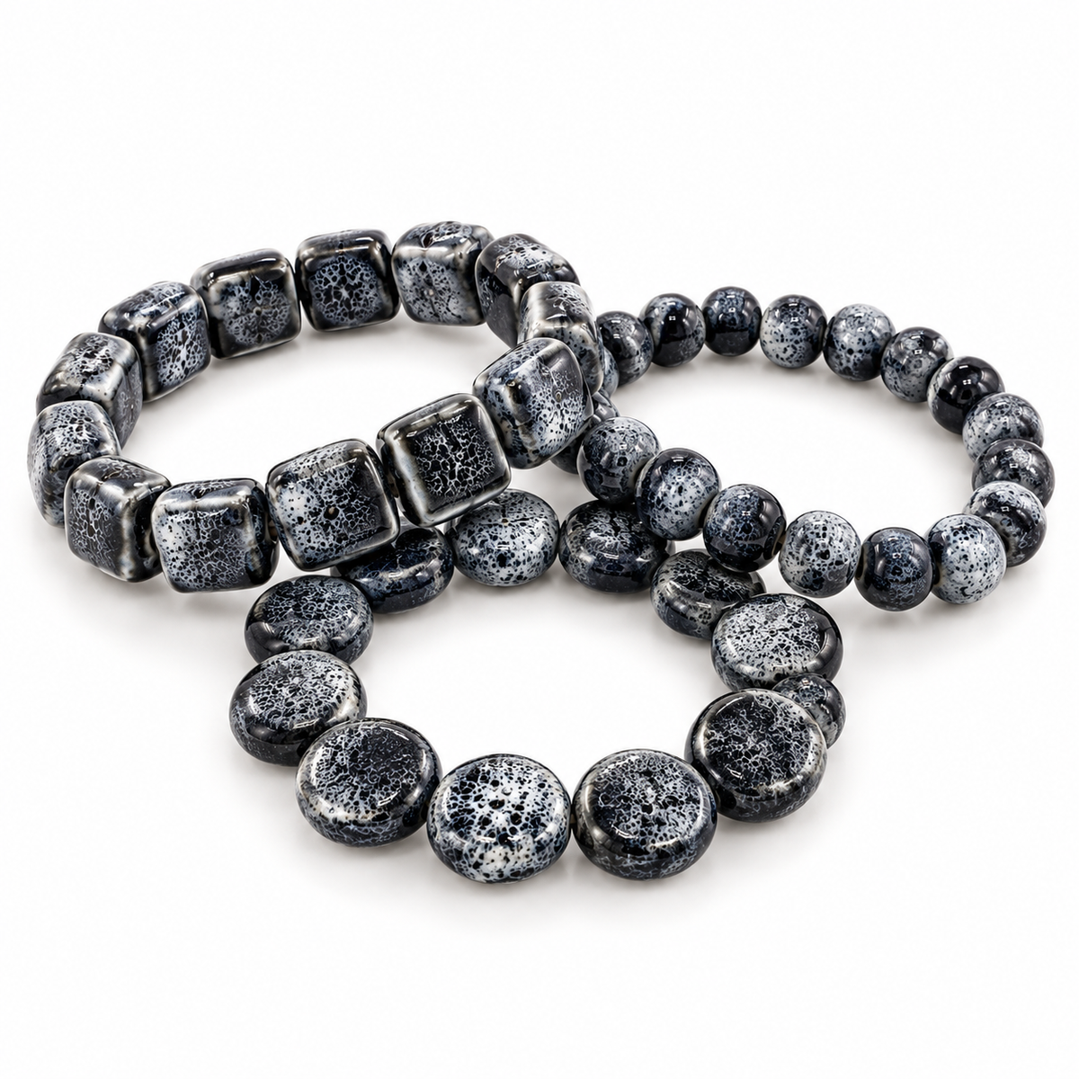 The Midnight Coast Clay Bead Bracelet Stack | Navy Set of 3