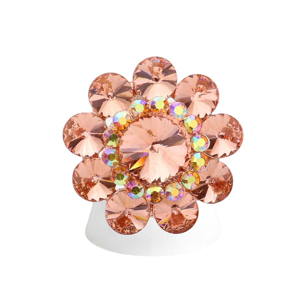 Crystal Bloom Statement Flower Stretch Ring | 7 Colors