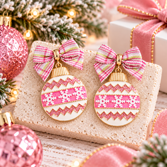 Merry Little Sparkle Christmas Ornament Bow Earrings
