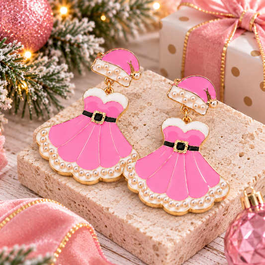 Santa's Best Dressed Christmas Earrings | Pink & Red