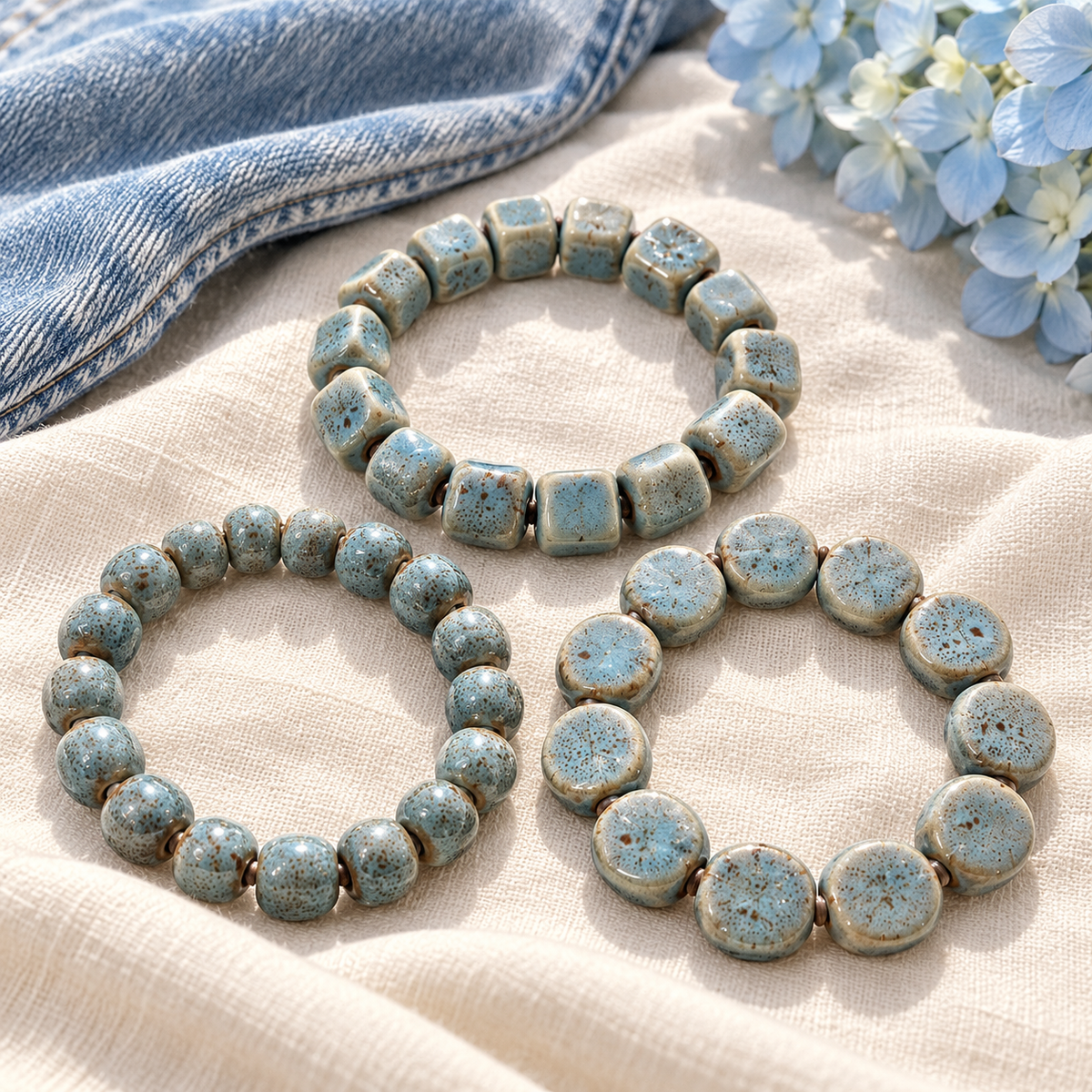 The Blue Skies Clay Bead Bracelet Stack | Powder Blue Set of 3