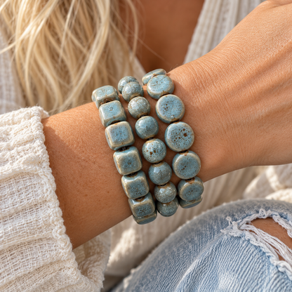 The Blue Skies Clay Bead Bracelet Stack | Powder Blue Set of 3