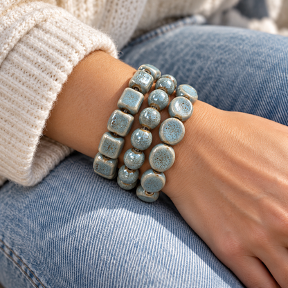 The Blue Skies Clay Bead Bracelet Stack | Powder Blue Set of 3