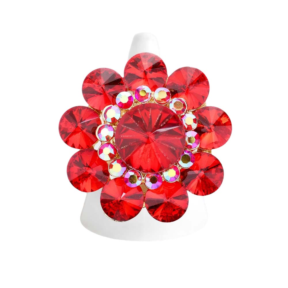 Crystal Bloom Statement Flower Stretch Ring | 7 Colors