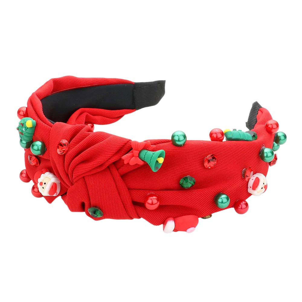 Merry & Bright Christmas Charm Knotted Headband | Red & Green