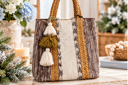 Saddle & Sand Woven Tote | Braided Handle Carryall