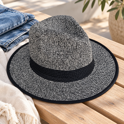 The Montauk Muse Woven Fedora Hat | Black & White