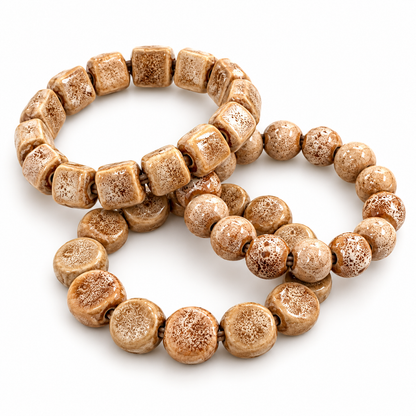 The Sandstone Social Clay Bead Bracelet Stack | Neutral Set of 3