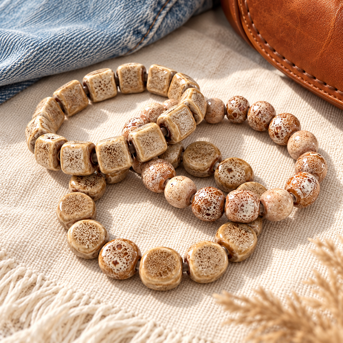 The Sandstone Social Clay Bead Bracelet Stack | Neutral Set of 3