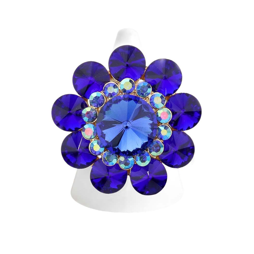 Crystal Bloom Statement Flower Stretch Ring | 7 Colors