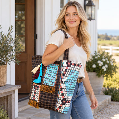 The Desert Sky Patchwork Tote | Turquoise & Tassel Shoulder Bag