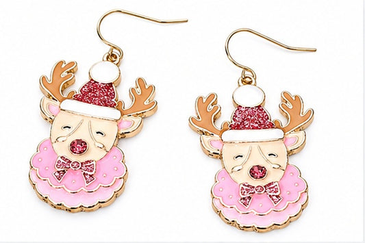 Glitter Reindeer Christmas Dangle Earrings