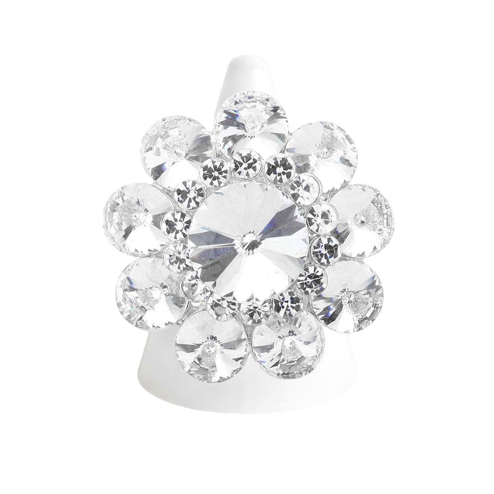 Crystal Bloom Statement Flower Stretch Ring | 7 Colors