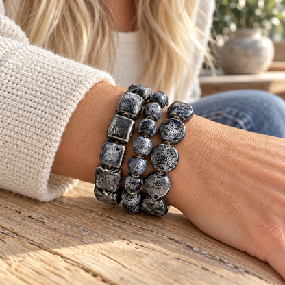 The Midnight Coast Clay Bead Bracelet Stack | Navy Set of 3