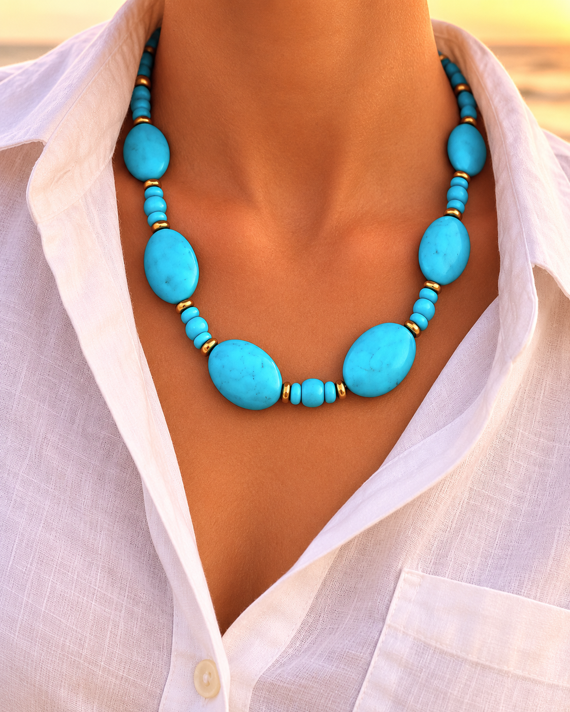 Turquoise & Gold Accent Necklace and Bracelet Set