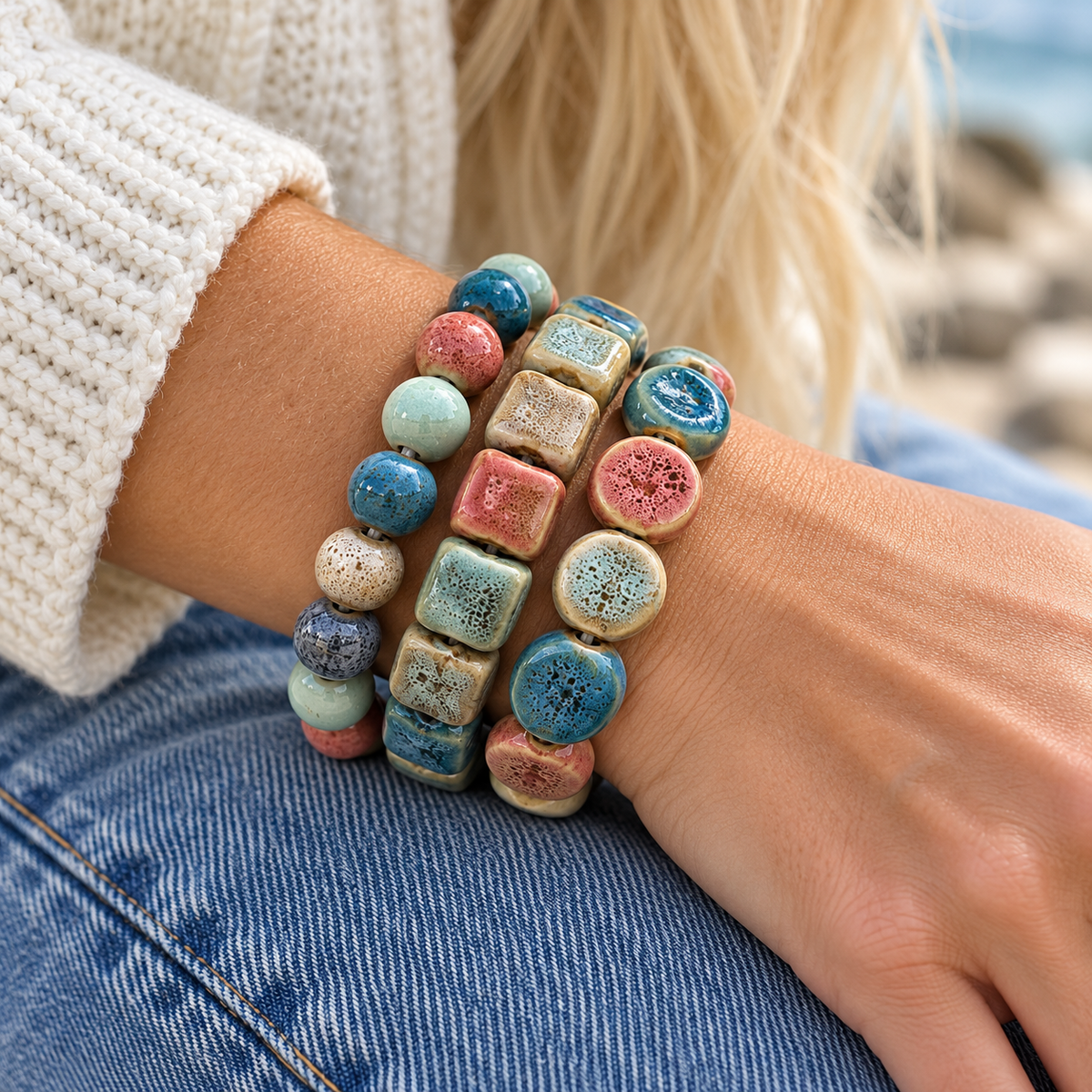 The Coastal Crush Clay Bead Bracelet Stack | Multicolor Set of 3