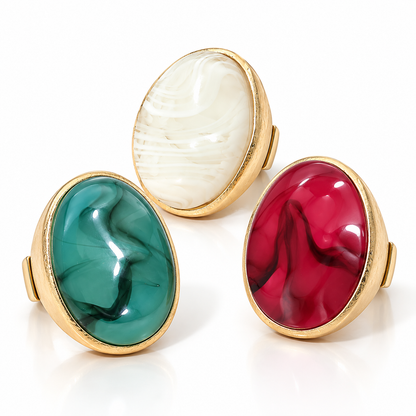 Marbled Oval Statement Stretch Ring — Gold-Tone