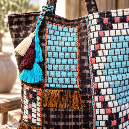 The Desert Sky Patchwork Tote | Turquoise & Tassel Shoulder Bag