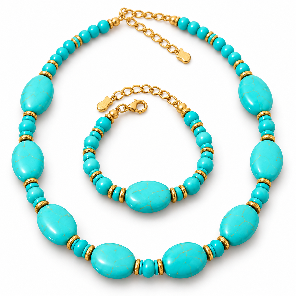 Turquoise & Gold Accent Necklace and Bracelet Set