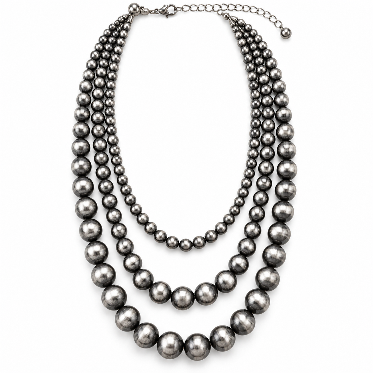 Western Triple-Strand Faux Navajo Pearl Necklace | Burnished Silver