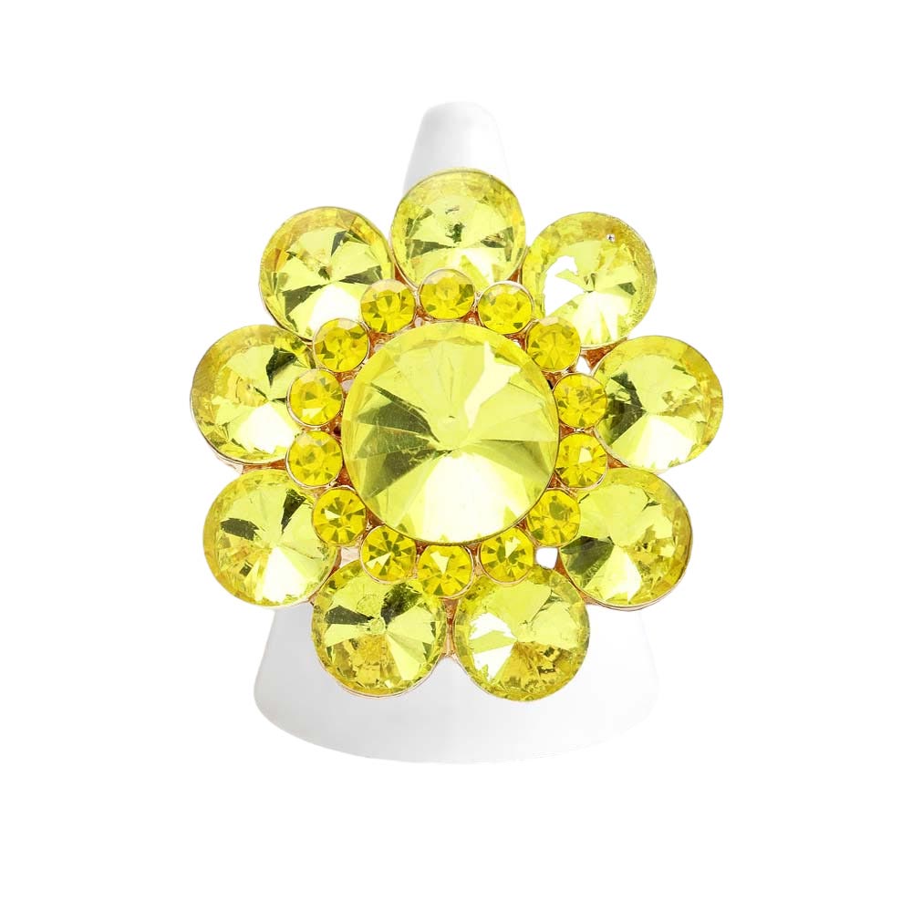 Crystal Bloom Statement Flower Stretch Ring | 7 Colors