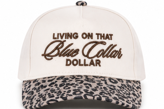 Living On That Blue Collar Dollar Leopard Print Snapback Hat