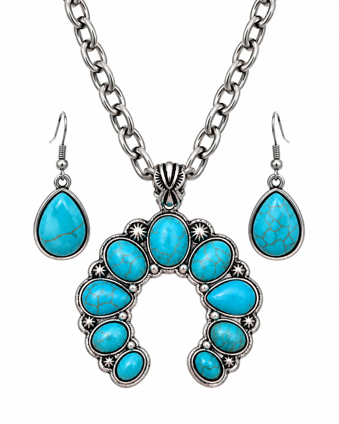 Western Faux Naja Turquoise-Tone Necklace & Earring Set