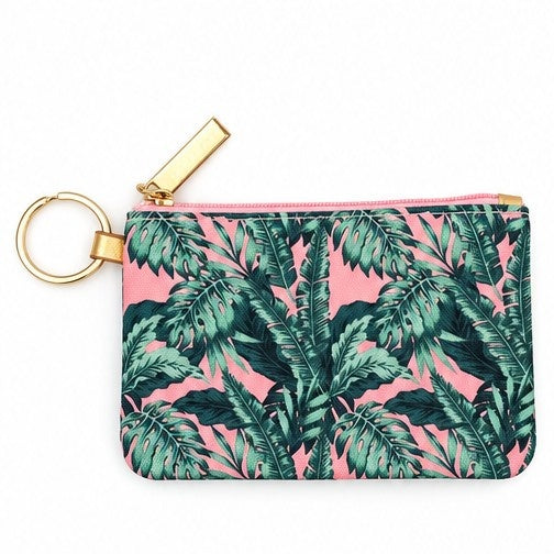 Pink Palms ID Holder Keychain With Lanyard