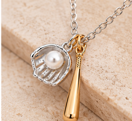 Game Day Darling Baseball Bat & Glove Two-Tone Charm Necklace