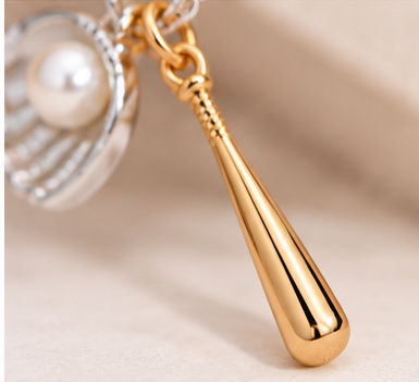 Game Day Darling Baseball Bat & Glove Two-Tone Charm Necklace