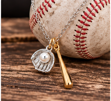 Game Day Darling Baseball Bat & Glove Two-Tone Charm Necklace