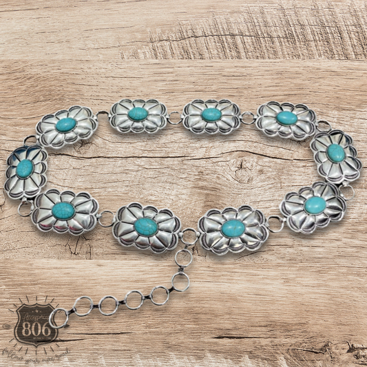 Western Scalloped Concho Belt with Turquoise-Tone Stones