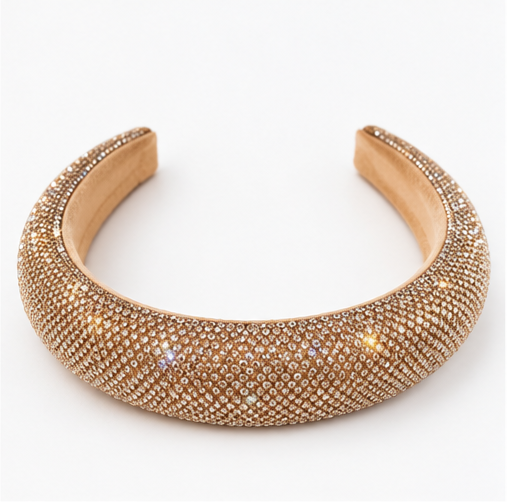When the Lights Go Out Glam Rhinestone Padded Headband – Champagne & Bronze