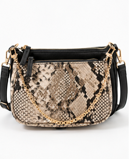 Double the Style 2-in-1 Snake Print Crossbody Bag Set – Black & Neutral