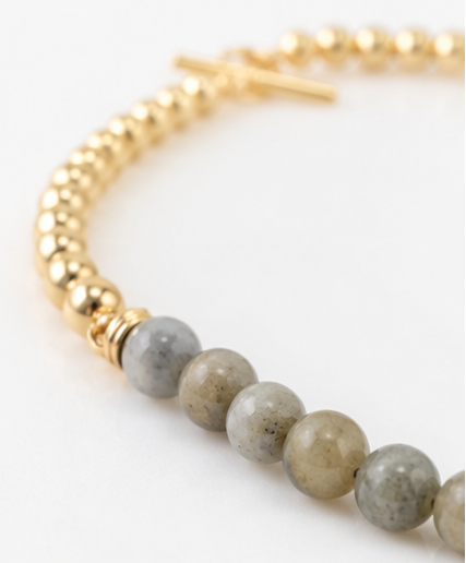 Ethan Gray Semi-Precious Stone & Gold-Tone Beaded Necklace – Toggle Clasp